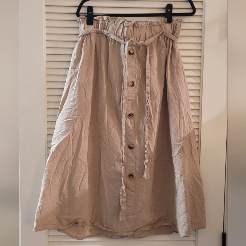 SHEIN - (Plus-Size) 100% Cotton Bag Waist Skirt With Tie & Buttons
